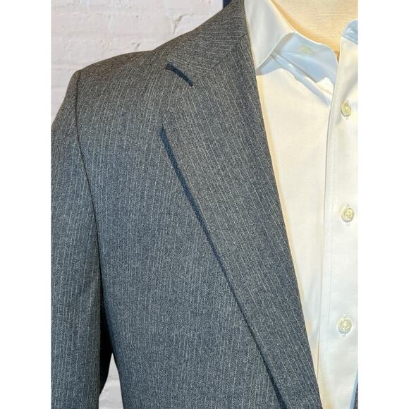 Vintage Fratelli Uomo 40-42L Gray Muted Cobalt Blue Stripe Blazer Flannel Finish - Picture 5 of 15